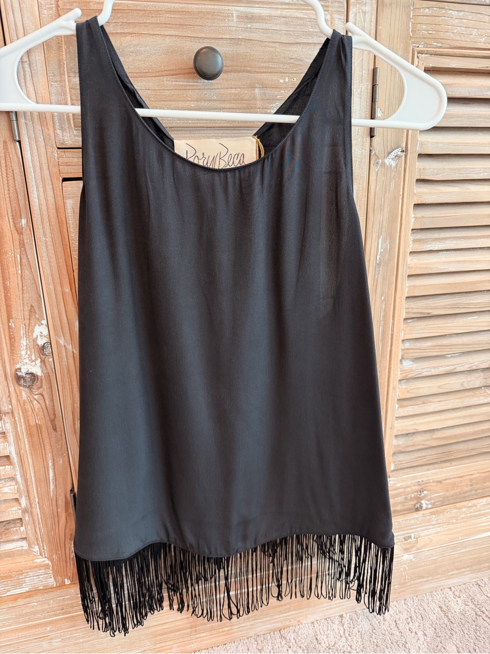 NWT Rory Beca Black Silk Open Back Fringe Tank (Size Small)